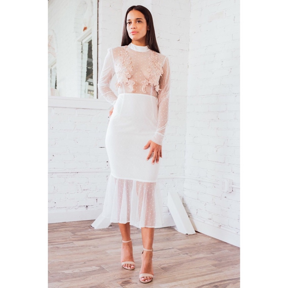 Bridal Shower Engagement Party Wedding Dress With Rose Gold Appliqués Swiss Dot